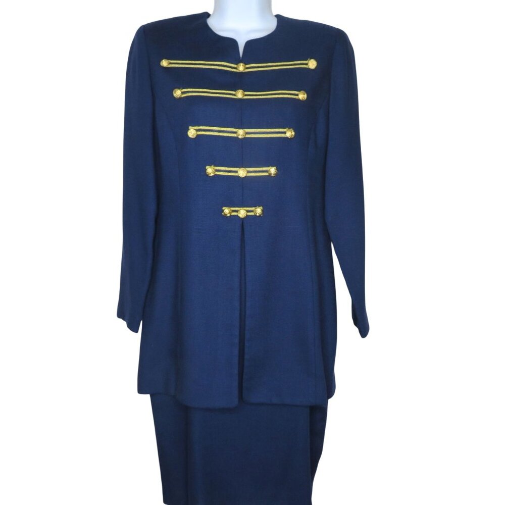 Vintage Military Style Dress Suit Womens S Gold Button Long Sleeves Yacht Rock